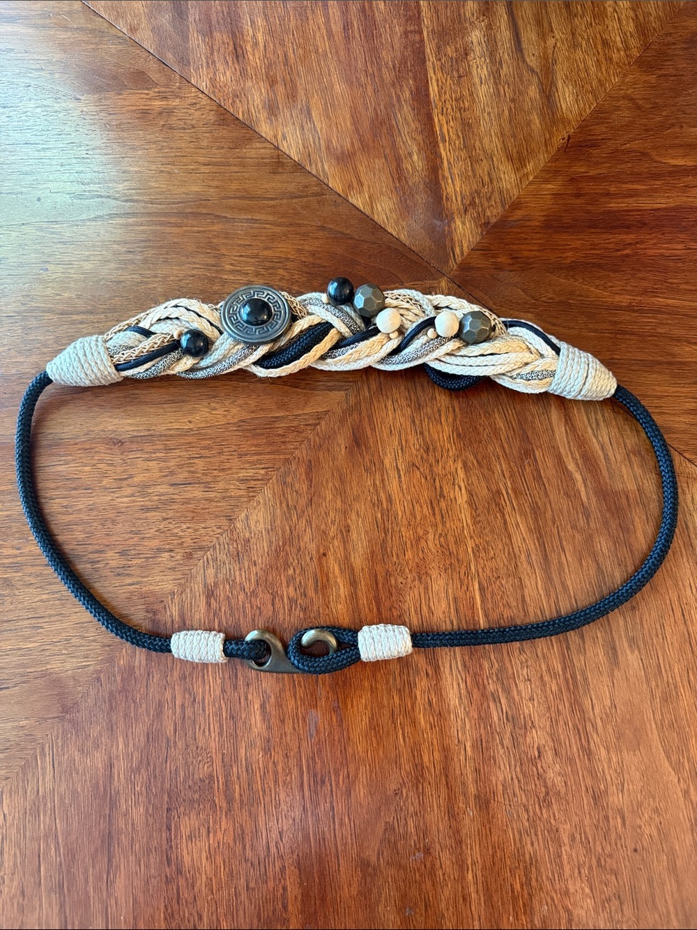 Vintage Rhea Jewelry & Belts Braided Black and Beige Women's Belt
